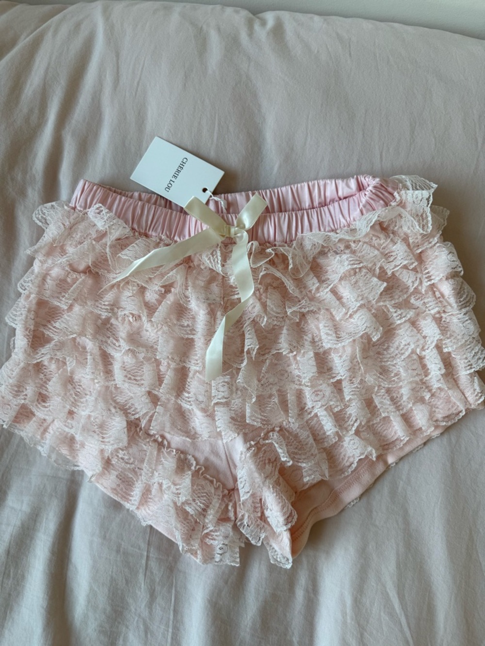 Pink Lace Ruffle Shorts